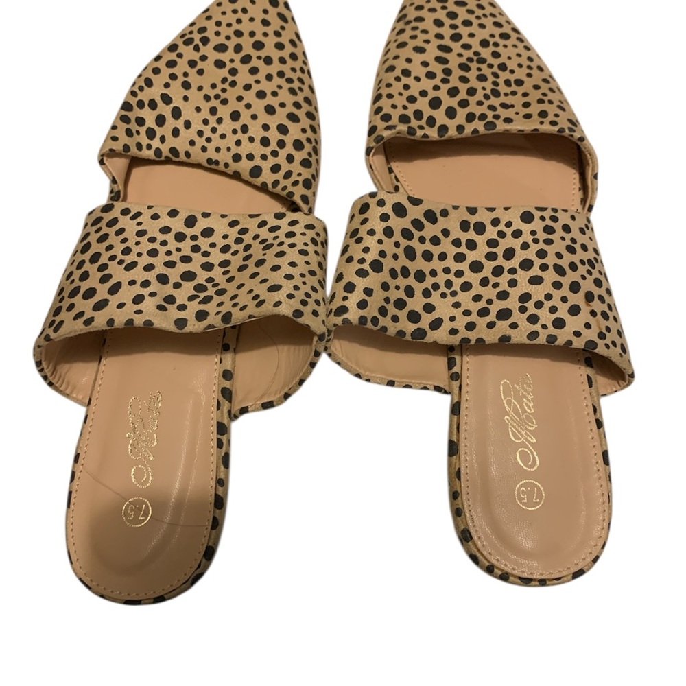 Elegant Tan and Black Polka Dot Women's Mules